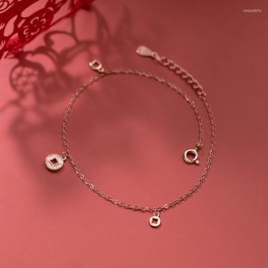 Anklets Leg Bracelet 925 Women's Ankle Coin Jewelry Silver Chain On Foot Female Fashion 21 CM Adjustable Summer Decoration