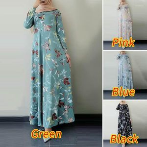 Roupas étnicas dubai abaya peru hijab vestido outono floral impresso maxi long long women manga cheia jilbab islâmico kaftan muçulmano