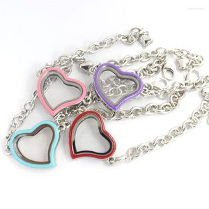 Link Bracelets Women Jewelry Magnetic Pink Red Purple Enamel Heart Living Memory Locket Chain Fit Floating Charms