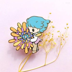 Brosches kreativitet anime tecknad s￶t pojke fyrverkeri f￤rg h￥rda emalj stift hu tao klee zhong li badge ryggs￤ck lapel pin fan present
