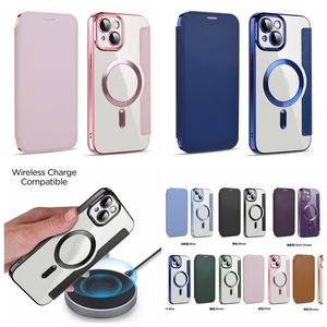 Magneta skórzana portfel odporna na wstrząsy dla iPhone 14 Pro Max 13 Plus 12 11 Clear Soft Chromed TPU Pating Metallic ID Karta Pocket Pocket Uchwyt Okładka magnetyczna Torebka telefoniczna