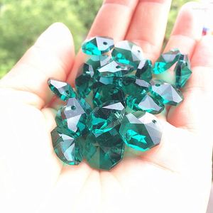 Chandelier Crystal Top Quality 100pcs/lot 14mm Emerald Green Octagonal Beads In 2 Holes Garland Strands Hanging Parts Decoration