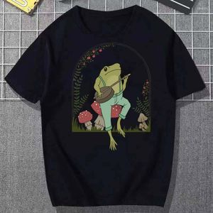 T-shirt da uomo 2022 Estate da uomo e da donna Simpatiche rane che giocano a banjo sui funghi T-shirt divertenti Moda casual Puro cotone