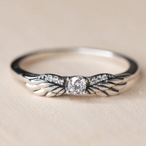 925 Sterling Silver Angel Wings z CZ Stones Pierścień Fit pandora urok biżuterii
