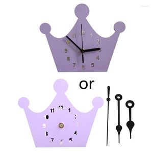 Wall Clocks Girls Crown Children's Room Silent Clock Wooden House Decor Cartoon Non Ticking