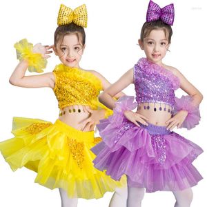 Abbigliamento da palcoscenico Abito latino Costume da sei una ragazza Poncho femminile Paillettes di garza Abbigliamento per spettacoli di danza per bambini