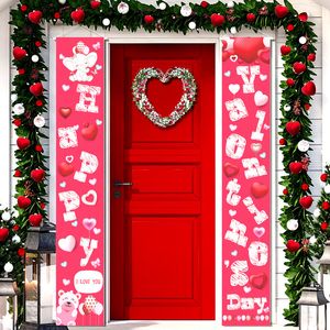 Happy Valentine Day Party Banner Heart Love Valentine Porch Sign Welcome House Flag