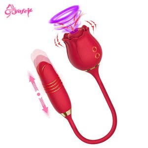 Articoli di bellezza Thrusting Rose Vibratore per le donne Dildo Butt Plug Anale Stimolatore del clitoride femminile Tongue Licking Vibator giocattolo sexy