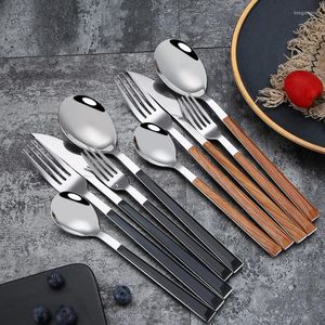 Dinnerware Sets 5Pcs/set Wooden Handle Tableware Set Stainless Steel Cutlery Knife Fork Spoon Teaspoon Western Dinner Service