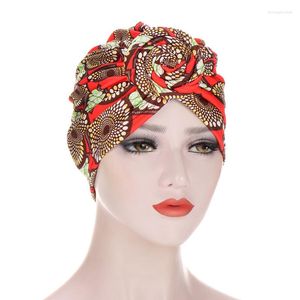 Ethnic Clothing Women African Pattern Knitted Flower Muslim Turban Bonnet Twist Knot Hat Ladies Chemo Cancer Cap Bandanas Head Scarf