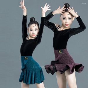 Stage Wear 2022 Sondyuexia Dancing Girls in Latin Dress 2pcs Modern Tango Set Kids So Dancear Robes Romba Vestidos Salsa