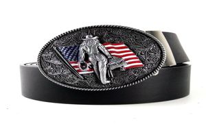 Belts Vintage Mens High Quality Black Faux Leather Belt With American Flag Western Country Cowboy Clip Metal Buckle For Men Jeans7146893