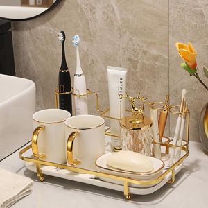 Acessório de banho Conjunto de banheiro leve Copo de lavagem de banheiro de cinco peças Gargaria de gargare de escovação de suprimentos de dente da bandeja