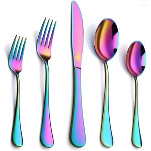 Dinnerware Sets 5PCS Silverware Flatware Stainless Steel Colorful Eating Utensils Knives Spoons Forks Tableware For Home Restaurant Party