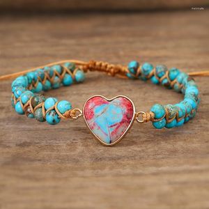 Charm Bracelets Natural Stone Heart String Braided Macrame Jaspers Friendship Handmade Wrap Bracelet Femme Women