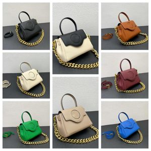 Flap Mini Hand Bag Thick Chain Bags Women Handbags Quality Small Purse Cowhide Grain Genuine Leather Clutch Bags Head of Metal Queen Magnetic Buckle Pouch 7 Colours