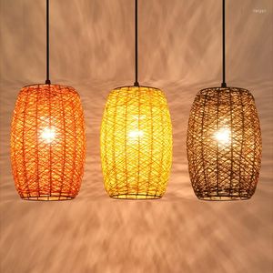 Kolye lambaları Doğal Rattan Dokuma Işıkları Çince Vintage Light Lamba Mutfak Oturma Odası Restoran Bar