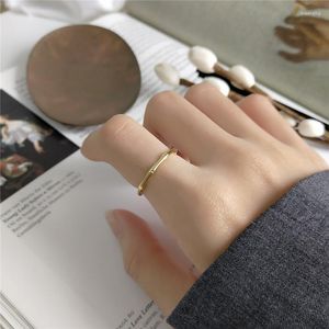 Bröllopsringar Real Pure 925 Sterling Silver Ring Fashion Simple Bambu Design Gold Thin Little Finger Open For Women Jewelry Gift