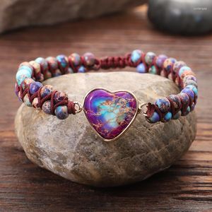 Charm Bracelets Vintage Heart Shape Men Natural Stone Handmade String Braided Macrame Wrap Bracelet Women Jewelry