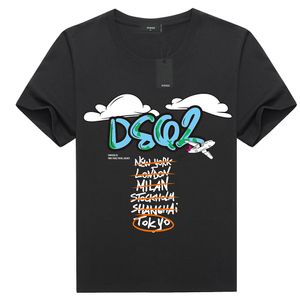 Tecido de sarja de algodão dsq novo verão masculino manga curta estampado solto t-shirt moda casual gola redonda pulôver meia manga camisa atacado