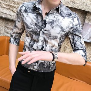 Men's Chinese Landscape Paintings Printed Casual Dress casual shirts for Spring/Summer 2022 - Three Quarter Sleeve