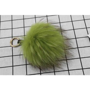 18 cm Big Fluffy Bugs Keychains with Feather Real Fox Fur Ball Key Chain Bag Charm Monster Pompom Yellow238y