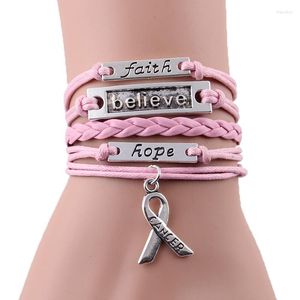 Charm-Armbänder Glaube glauben Hoffnung Brustkrebs Frauen Armband Stapel Bewusstsein Wrap Armreifen für Schmuck Zubehör