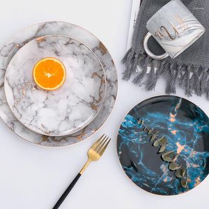 Plates Ceramic European Marble Tableware High Fashion Steak Salad Cake Dessert Dishes Kitchen Utensils Porcelain