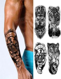 Waterproof Temporary Tattoo Sticker Lion King Crown Cross Tiger Pattern Fake Tatto Flash Tatoo Black Body Art for Kids Women Men 29205009