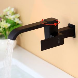Bathroom Sink Faucets G1/2" Black/chrome Wall-mounted Extended Balcony Square Swivel All-copper Single-cold Faucet For Household Use