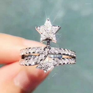 Wedding Rings Luxury Fancy Star Design Women's Ring Cubic Glass Filledia For Bride Ceremony Party Gift Statement Jewelry