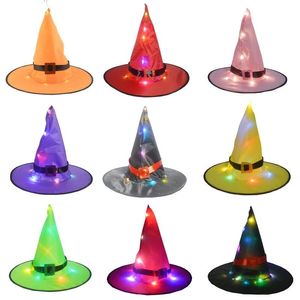 Halloween Glowing Witches Hat med LED -ljus utomhusupph￤ngningstr￤d gl￶dande hattar hemfest RRC718