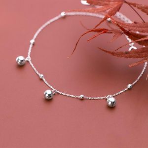 Anklets 925 Sterling Silver Woman Bells Foot Bracelet On The Leg Chain Jewelry Barefoot Female Gift 22 CM