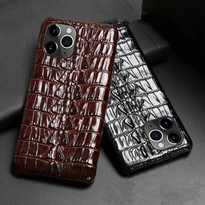 Genuine Cowhide Leather Case For iPhone 14 Pro Max 13 12 11 3D Crocodile Tail Texture Retro Cover