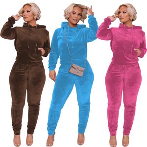 Tasarımcı Velvet Trailtsits Kadınlar Sonbahar Kış Korcuları Uzun Kollu Kapüşonlu Kapüşonlu ve Pantolon İki Parçalı Set Gündelik Kıyafetler Jogging Suits Toptan Kıyafetler 9087