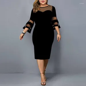 Ethnic Clothing Plus Size Dress Women Elegant Evening Party Dresses Mesh Flare Sleeve Casual Black 3XL 4XL 5XL