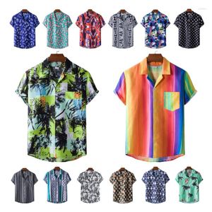 Erkekler Sıradan Gömlekler 2022 Keten Erkekler Hawaii Floral Camisas Mens Kısa Kollu Moda Giyim Trendleri