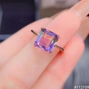 Cluster Rings Fine Jewelry 925 Sterling Silver Inset With Gemstone Women's Classic Square Ametrine Adjustable Ring Support Detection