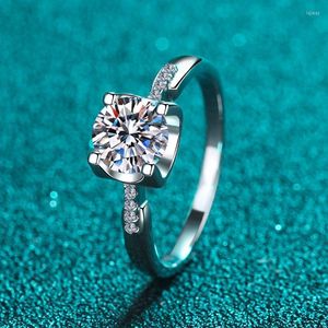 Anéis de cluster passados ​​Teste de diamante Excelente moissanite anel 925 prata esterlina perfeita 1ct gem moda feminino aniversário gif