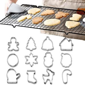 Stampi da forno Formine per biscotti in acciaio inossidabile Stampo per fondente Set di 12 pezzi-Pupazzo di neve Albero di Natale Strumenti per decorare pasticceria fai-da-te