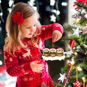 Decoraciones navideñas de resina de árbol lindos búhos colgantes adornados colgantes de la ventana del hogar regalo de decoración de la puerta del hogar navidad natal