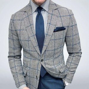 Herrdräkter 2022 European och American Suit Coat Multicolor Business Men's Casual Big Grid efter de centrala slitsmännen