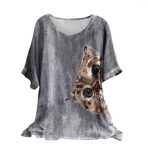 Kvinnors T -skjortor Vita bomullsblusar f￶r kvinnor Knacka ner Fashion Loose Tops Summer Casual Floral Printing Stor flanellskjorta