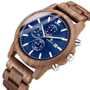 Homem Wood Watch Cronograph Luxury Military Sports Relógios elegantes de quartzo de madeira casual casual