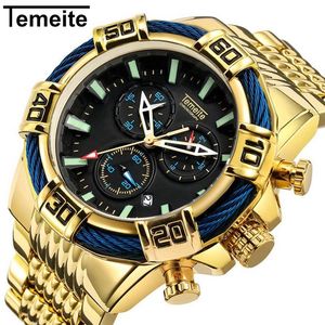 Top Brand Temeite New Quartz Analog Watches Big Dial Gold Clock Men Business Military Wristwatches Men Relogio Masculino279L