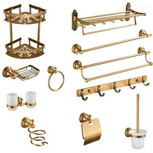 Bath Accessory Set Antique Brass Bathroom Accessories Shelf Towel Bar Cup Holders Hairdryer Rack Tissue Holder Roll Paper Soap Dish