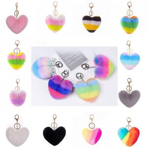 9cm Heart Pompom Keychain Imitate Rabbit Fur Ball Keychains For Women Valentine's Day Gift Bag Hanging Ornaments 36 Colors
