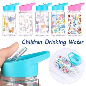 450ml Kids Children Juice Drinking Water Bottle Folding Straw Bottle Cartoon