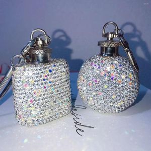 Flachmann-Diamant-Flasche, 1 Unze, Umhängetasche, Dekor, Mini-Bling-Weinbecher mit Kette, tragbare Edelstahl-Alkohol-Likör-Whisky-Flasche