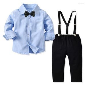 Clothing Sets Baby Boys Clothes Set Autumn Spring Long Sleeve Blue Bow Tie Shirt Suspenders Pant 2PCS Children Wedding Party Costume